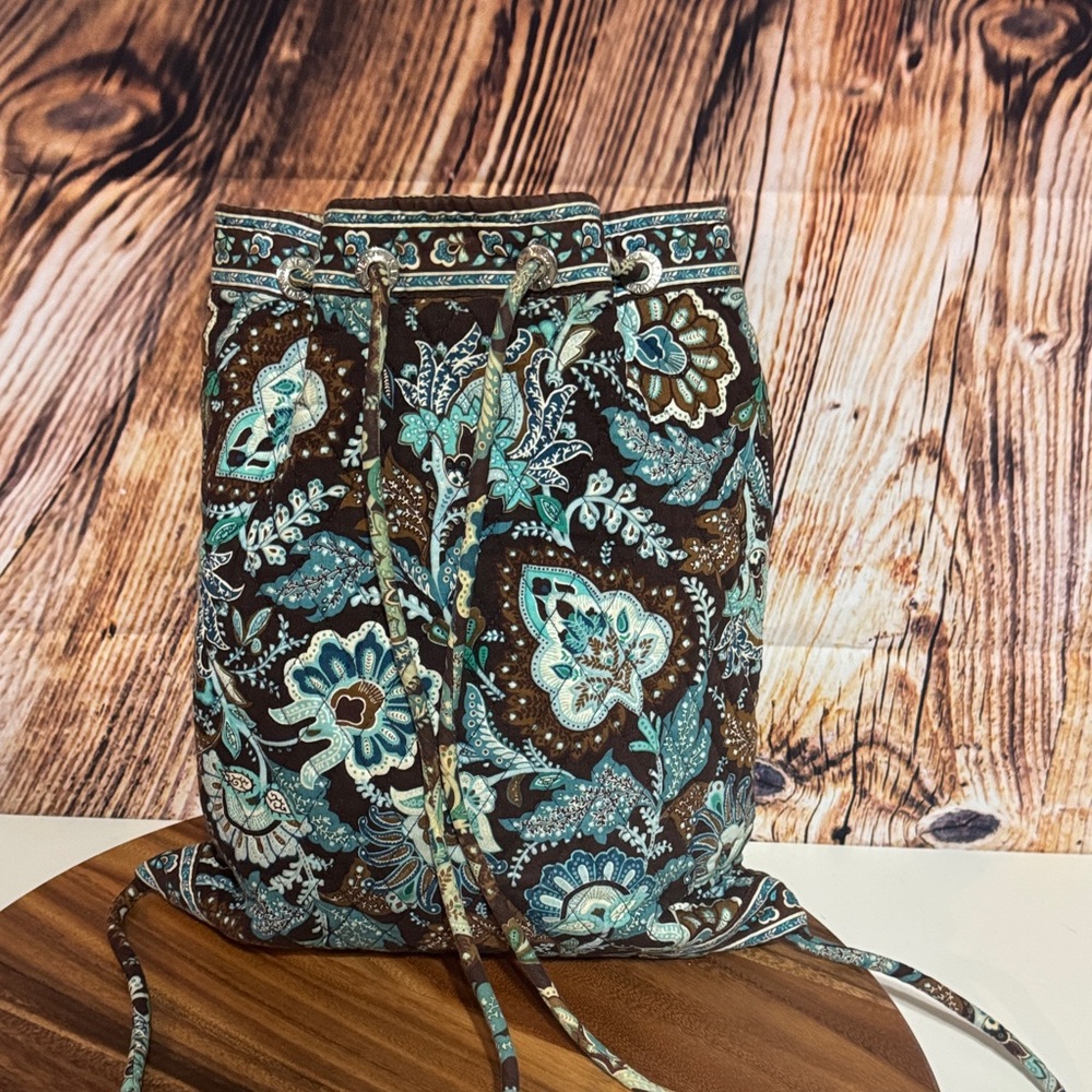 Vera Bradley Java Blue and Brown Floral Backpack - Picture 2 of 6